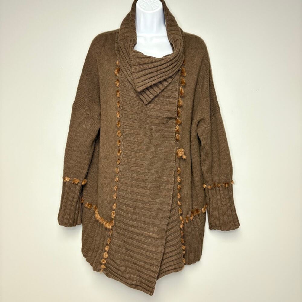 Les Copains Brown‎ Wool Cashmere Silk Fur Lagenlook Knit Sweater